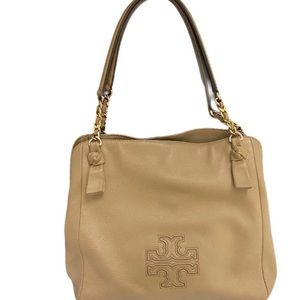 Tory Burch Tan Pebbled Leather Slouchy Satchel